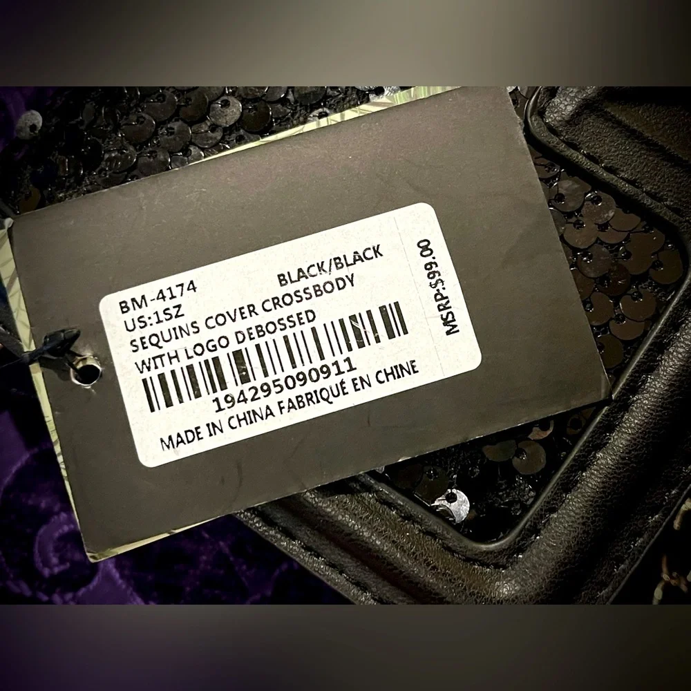 Badgley Mischka Black Sequins Cover Crossbody Bag Purse Wallet - Picture 3 of 13